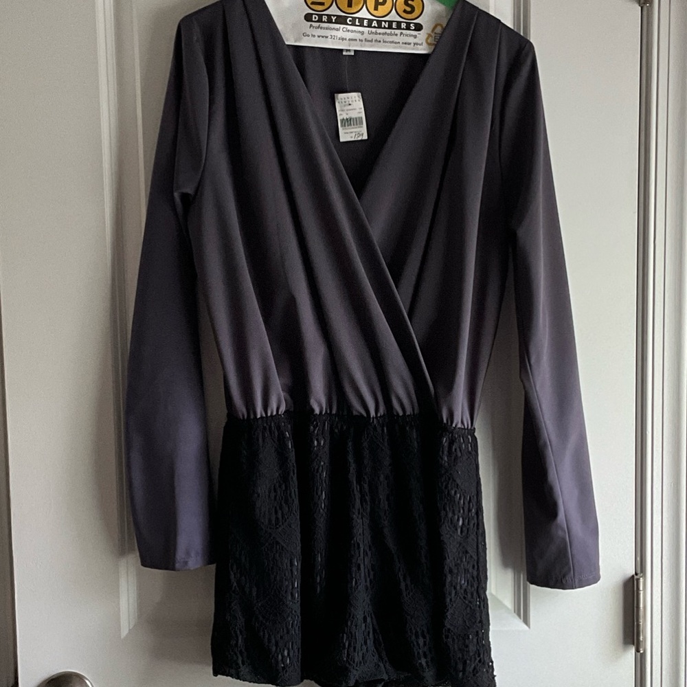 Elegant Black and Gray Long Sleeve Romper